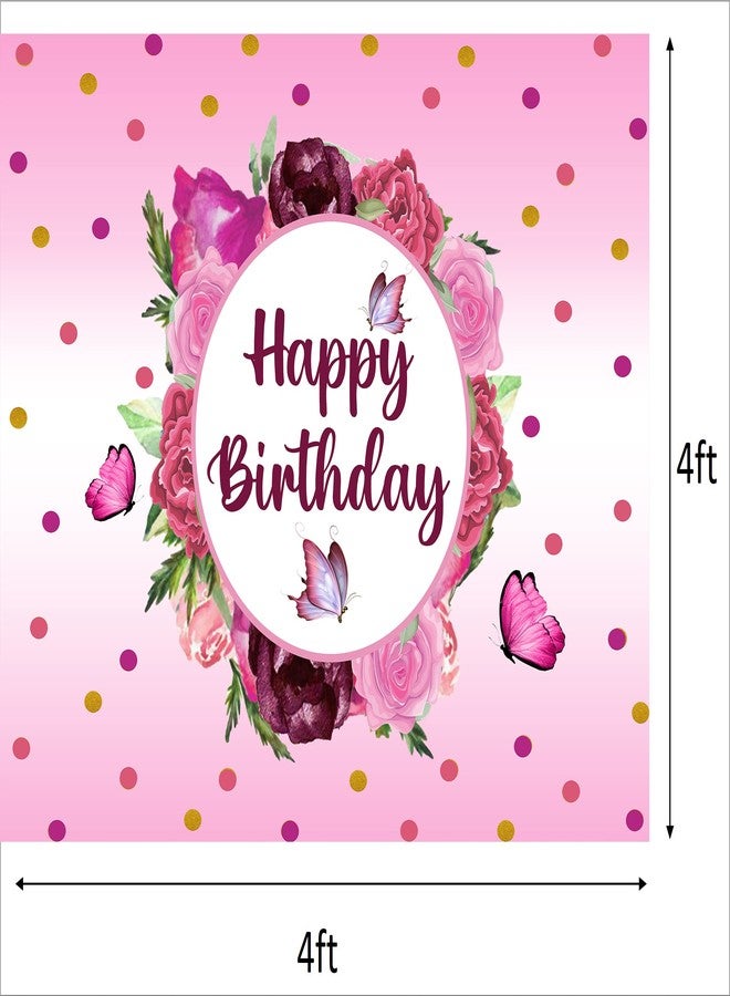 Theme My Party Butterfly Theme Birthday Party Supplies with Happy Backdrop Banner For Girls (4FT X 4FT) - Image 4